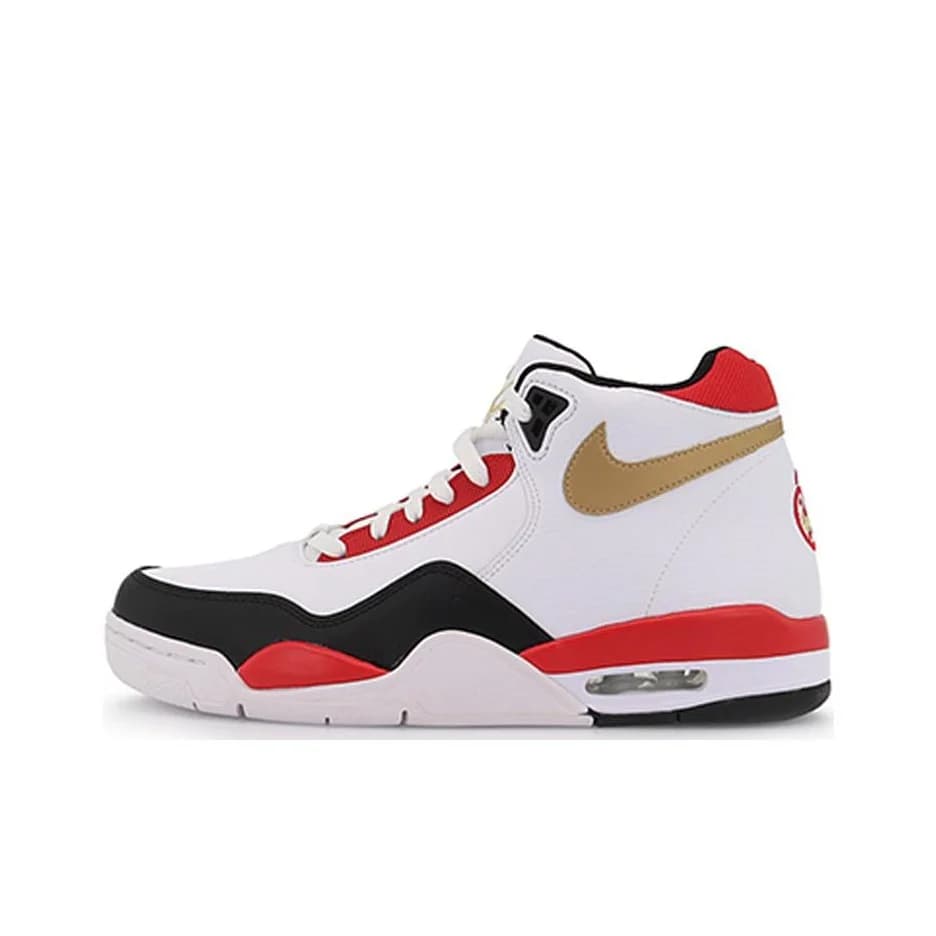 Nike Flight Legacy Mid top Basketball Shoes Men's White Gold Red DD8493-169