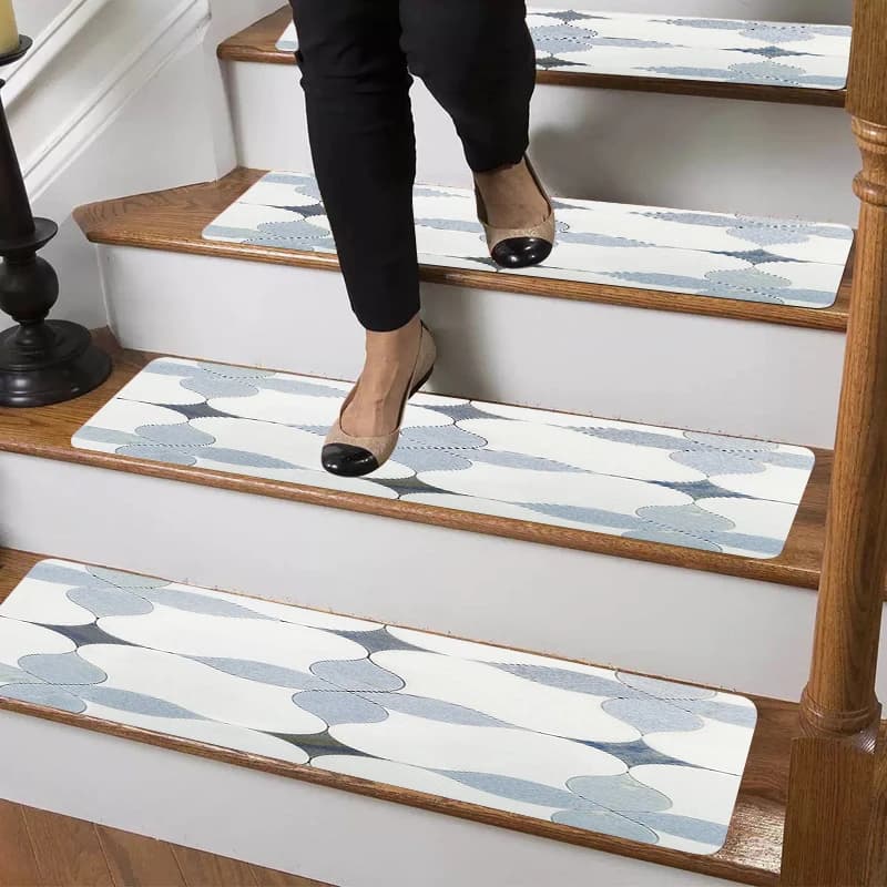 Set di 4, 7 o 15 Pezzi di Tappetini Antiscivolo per Scale in Stile Nordico Grigio, Lavabili, Protezione per Gradini in Legno, Set di Tappeti per Interni