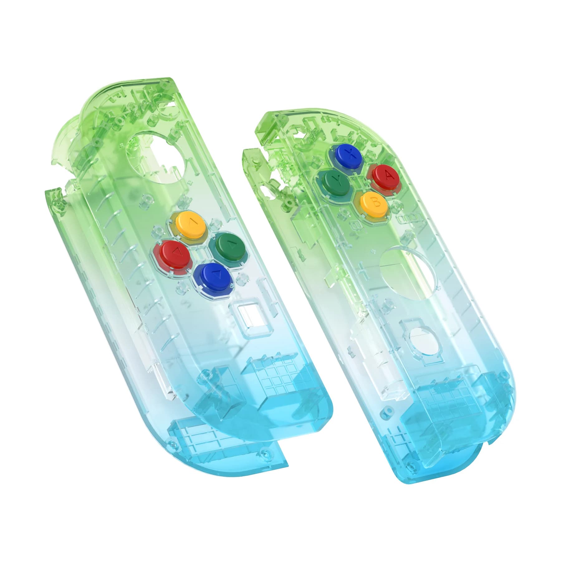eXtremeRate Custodia Shell di ricambio fai-da-te per interruttore NS e JoyCon OLED - Verde traslucido Blu