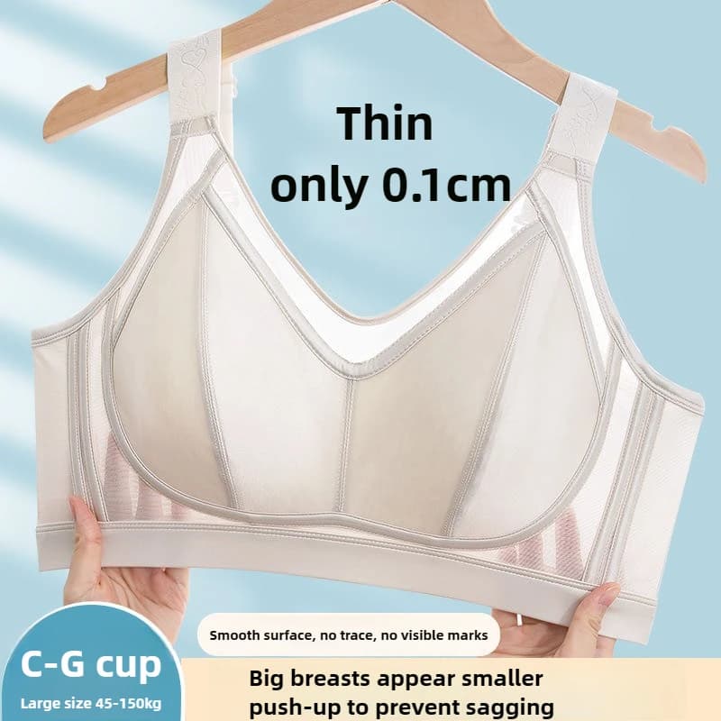 Women Full Cup Cotton Bra Ultra Thin Gathered Underwear No Steel Ring Large Size Prevents Sagging Side Fat Comfort Traceless