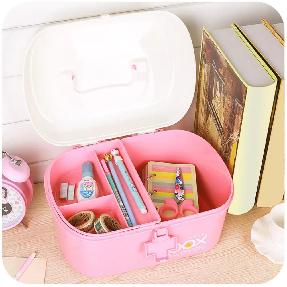 Large Capacity Double-Layer First Aid Kit Box Medicine Storage Organizer with Removable Tray Handle for Home Office School