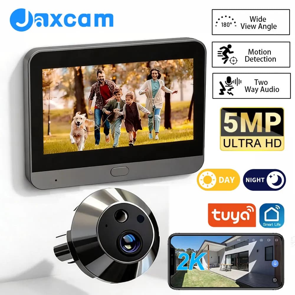 Telecamera Spioncino Wireless 2.4G WiFi Tuay per Casa Intelligente, 5MP PIR, Audio Unidirezionale, Sicurezza per Appartamenti