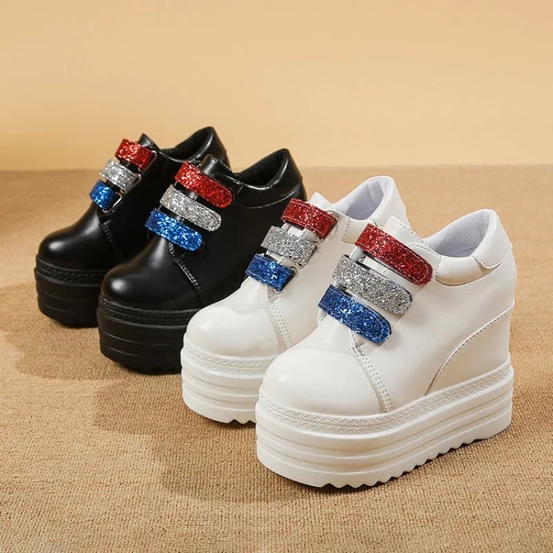 Women's Spring New Fashion Korean Version Heightening Slip-On Shoes Thick Heel Casual Sports Shoes Easy Wear Footwear