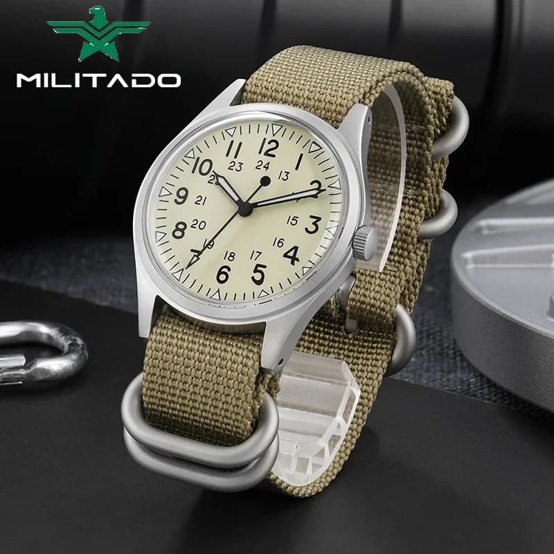 Militado ML07 Orologio al quarzo VH31 Movimento Orologio militare in cristallo di zaffiro Orologio luminoso con rivestimento AR ad alta trasparenza impermeabile da 100 m