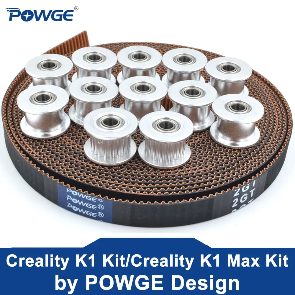 POWGE Silver Creality K1 Max Kit da 3,5 metri 2GT-7.7 RF Cinghia dentata aperta 10 PZ 20 Denti 2GT Puleggia tenditrice Foro 4mm Stampante 3D