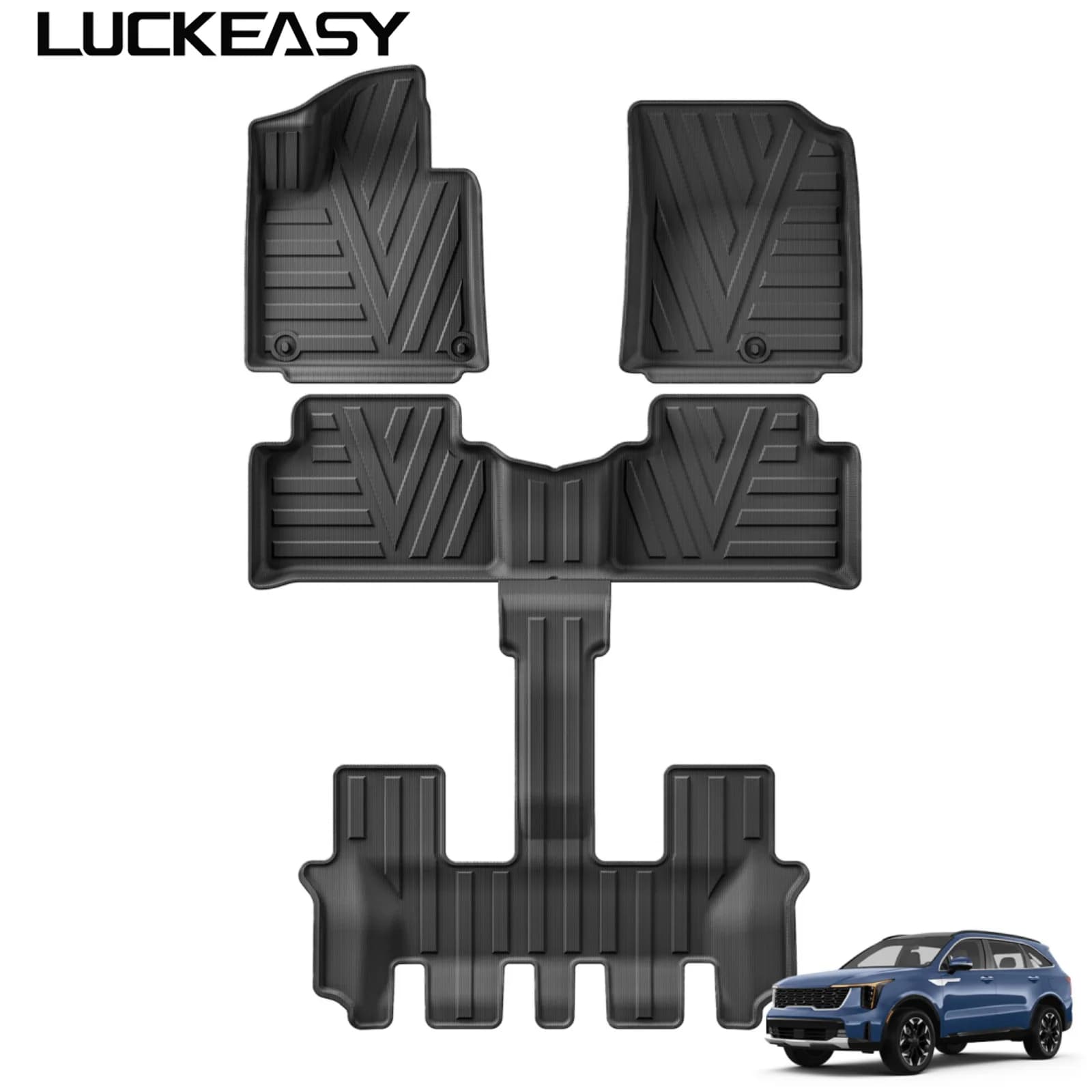LUCKEASY Left Drive for Kia Sorento 2021–2026 (Fuel 6Seater) 3D TPE Car Floor Mats Upper Trunk Pad Waterproof Accessories Black