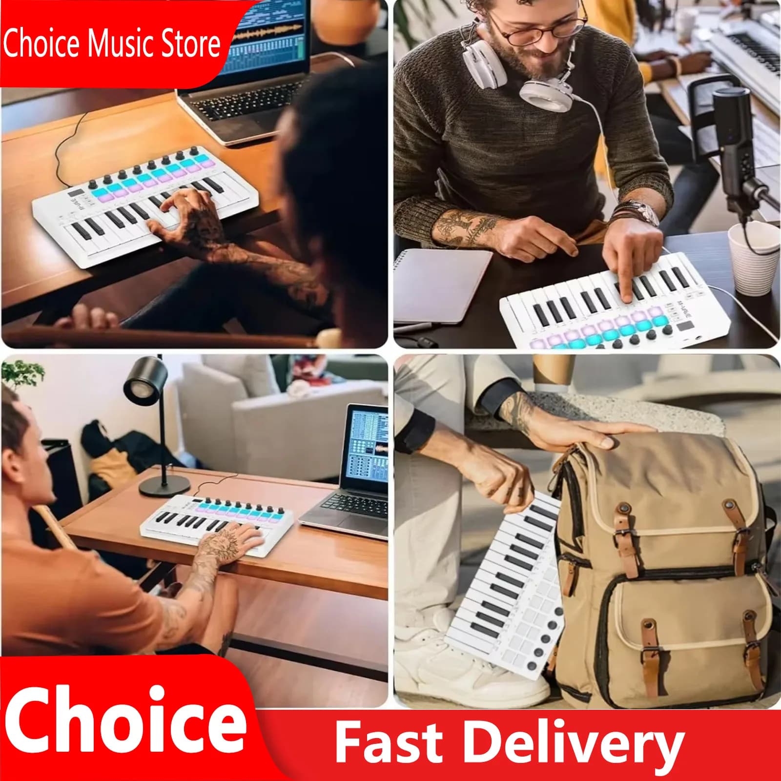 M-VAVE SMK-25 II Controller MIDI Tastiera a 25 Tasti Mini USB 16 Pad RGB 8 Manopole con Software di Produzione Musicale Incluso