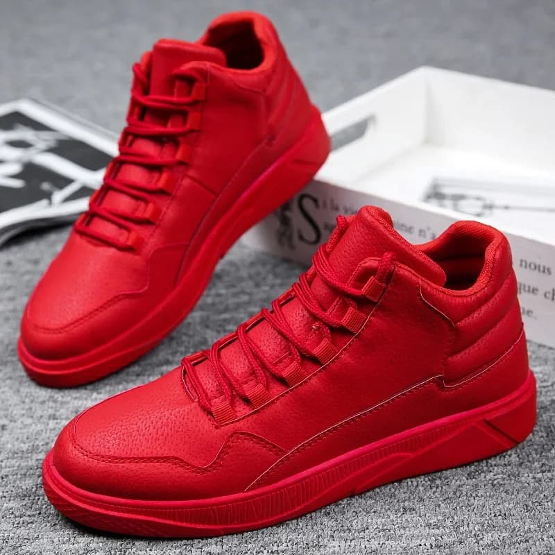 Mantieni calde scarpe da skate alte in pelle rossa da uomo sneakers piatte stringate versatili casual streetwear calzature con suola antiscivolo