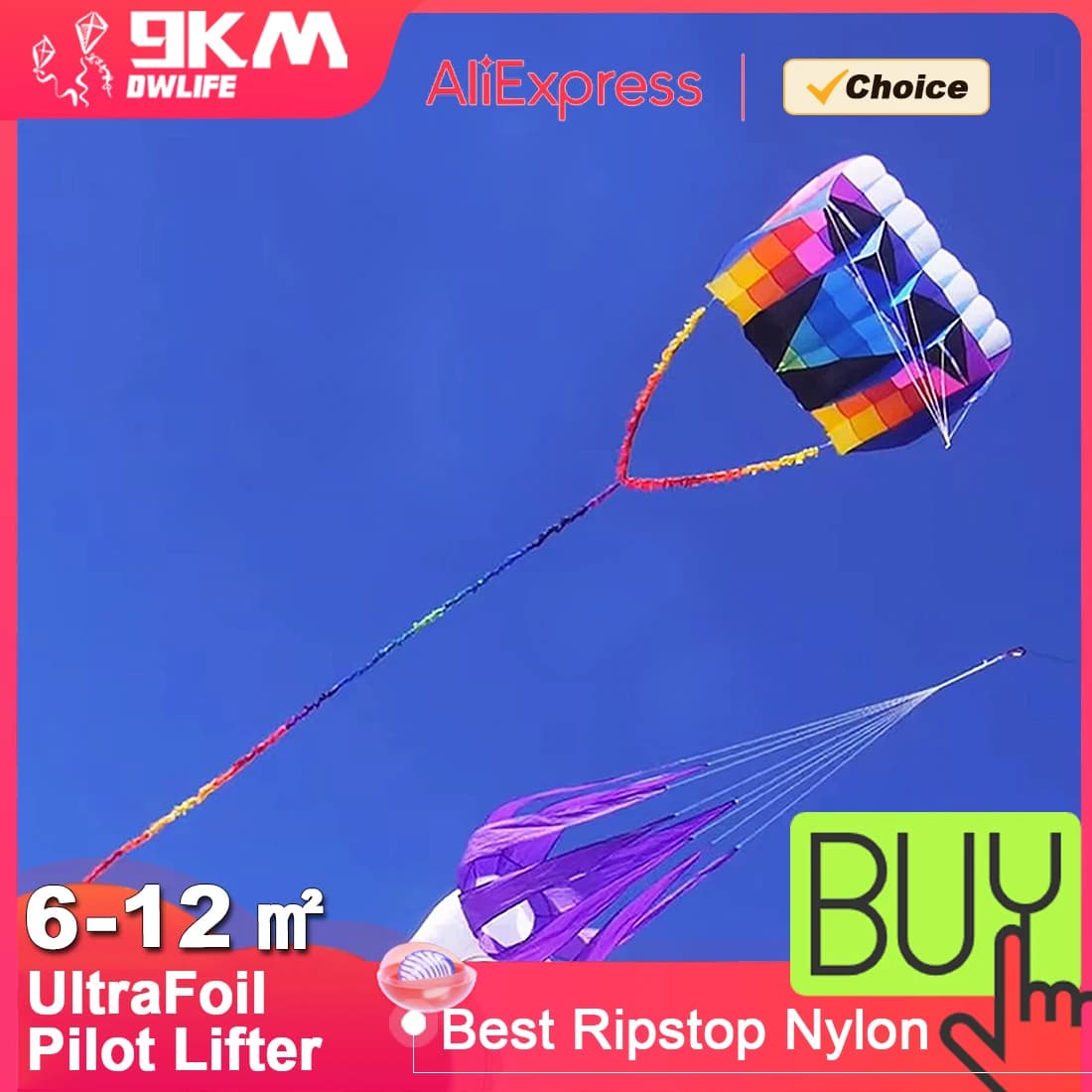 9KM UltraFoil Pilot Lifter Line Laundry Kite 6-12㎡ Soft Inflatable Without Tails Ripstop Nylon Outdoor Kite with bag