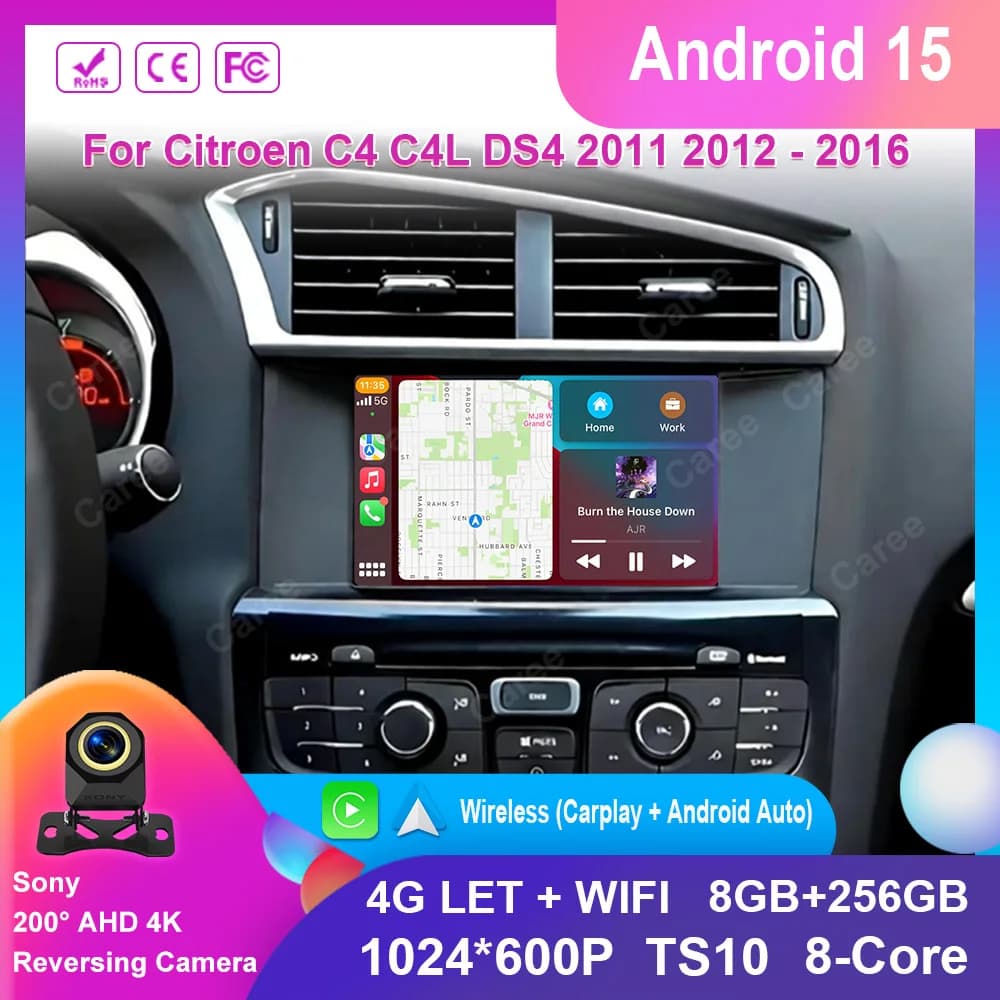 Wireless CarPlay Android15 For Citroen C4 C4L DS4 2011 2012 - 2016 Auto Car Radio GPS Multimedia 2 din Stereo