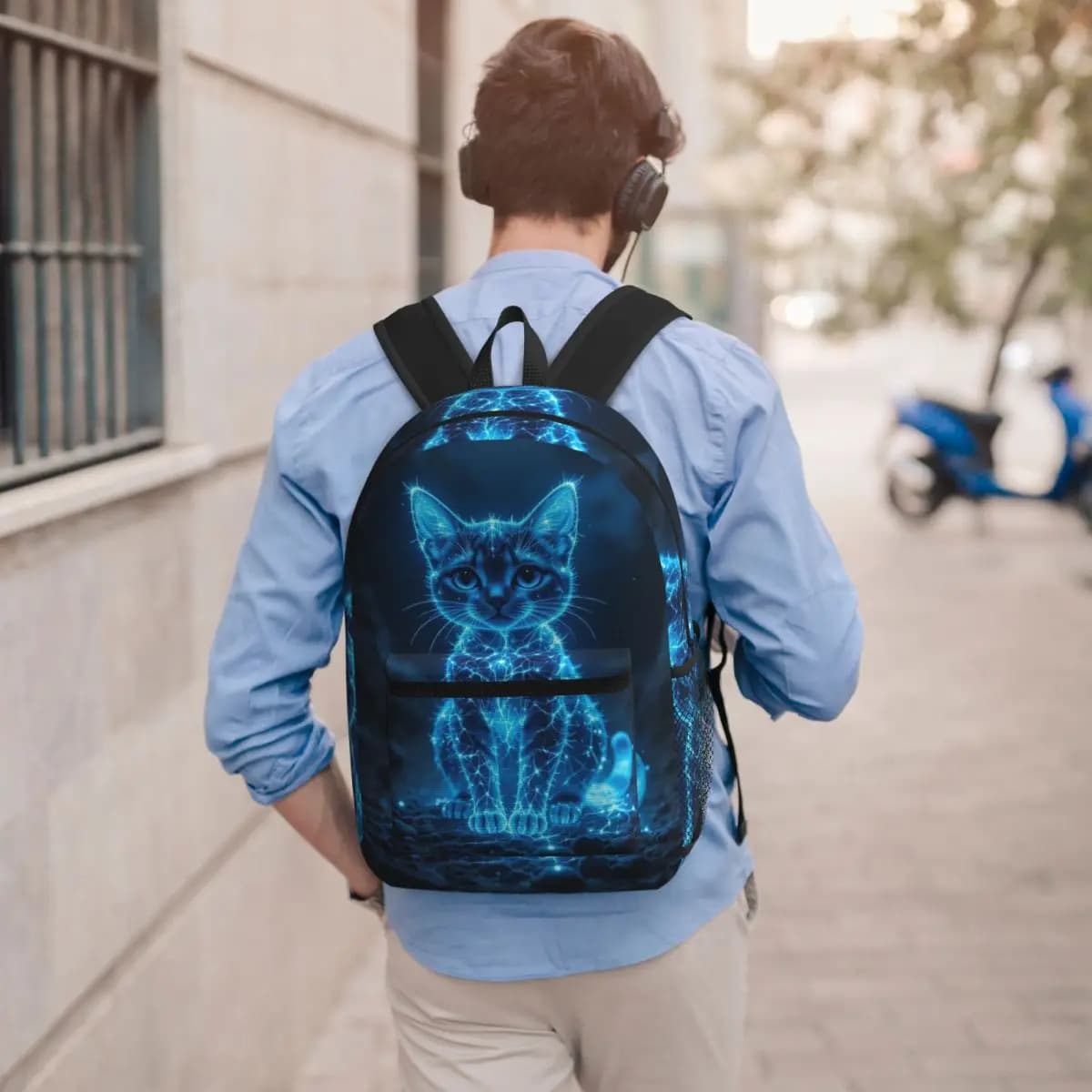 Zaino con design di gattino luminoso, borsa per libri per studenti, borsa da scuola per bambini, borse a tracolla per laptop per uomini e donne