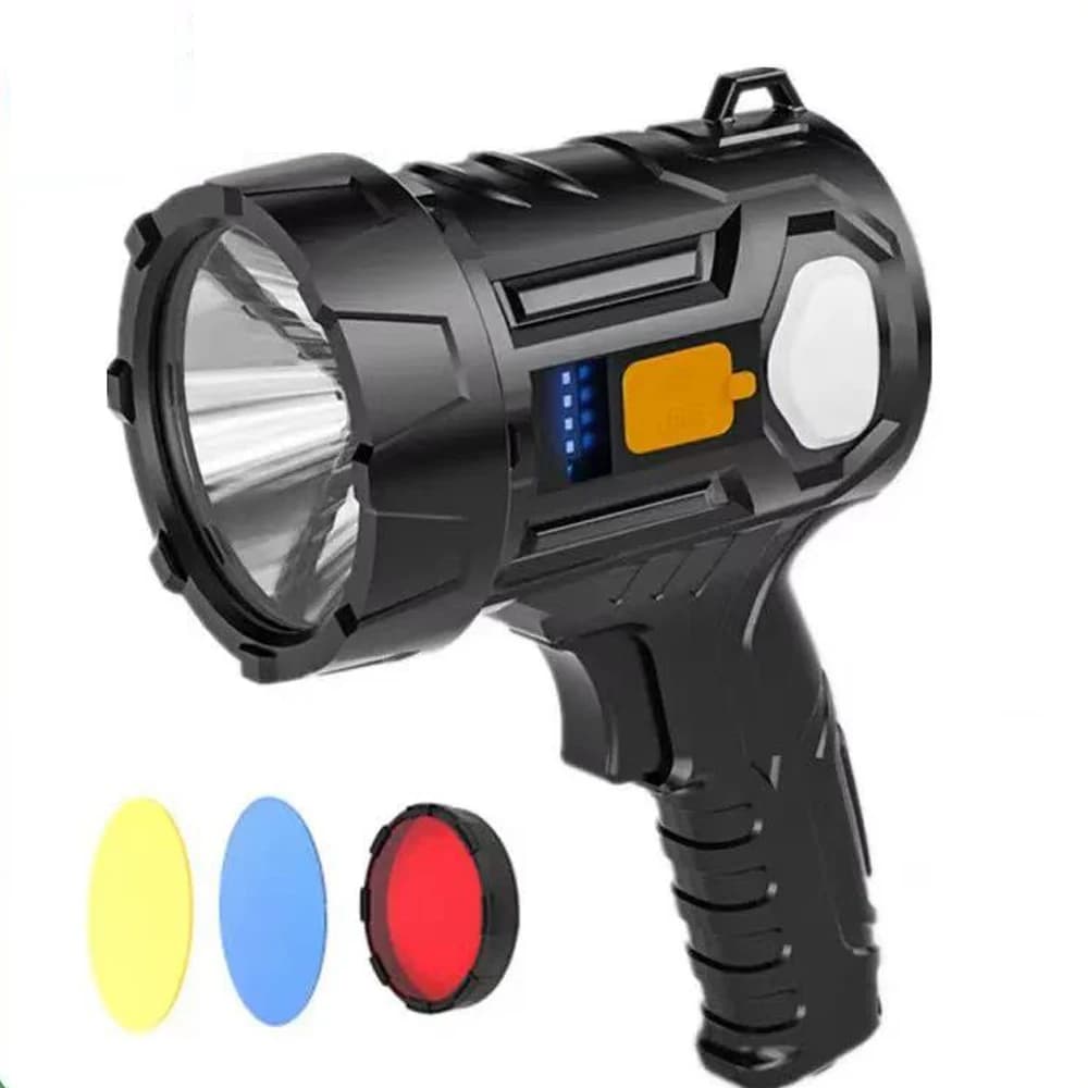 Faretto ricaricabile, torcia da caccia portatile da 3000 lumen Faretto a LED con luce pannocchia e pannelli solari per il campeggio