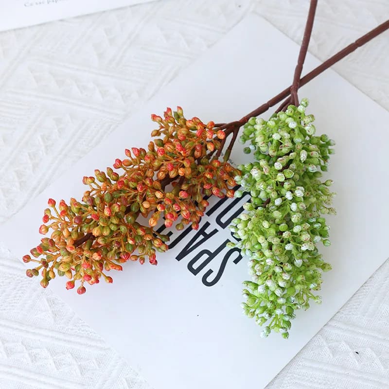 Pianta Artificiale Verde da 49 cm, Imitazione Riso, Frutto Morbido, Seme di Riso, Fiore Artificiale, Fiori da Tavolo, Pianta Succulenta, Bonsai