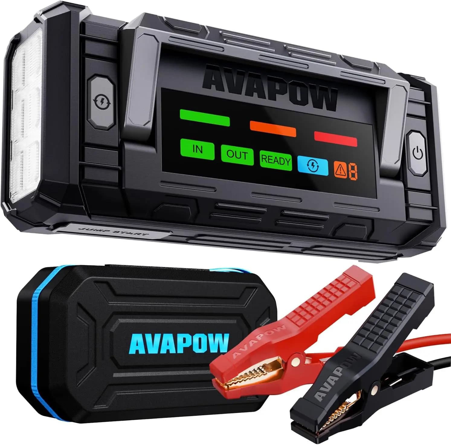 10000 A portable car starter with 4" HD display, fast charging PD 65 W for all gas and diesel engines