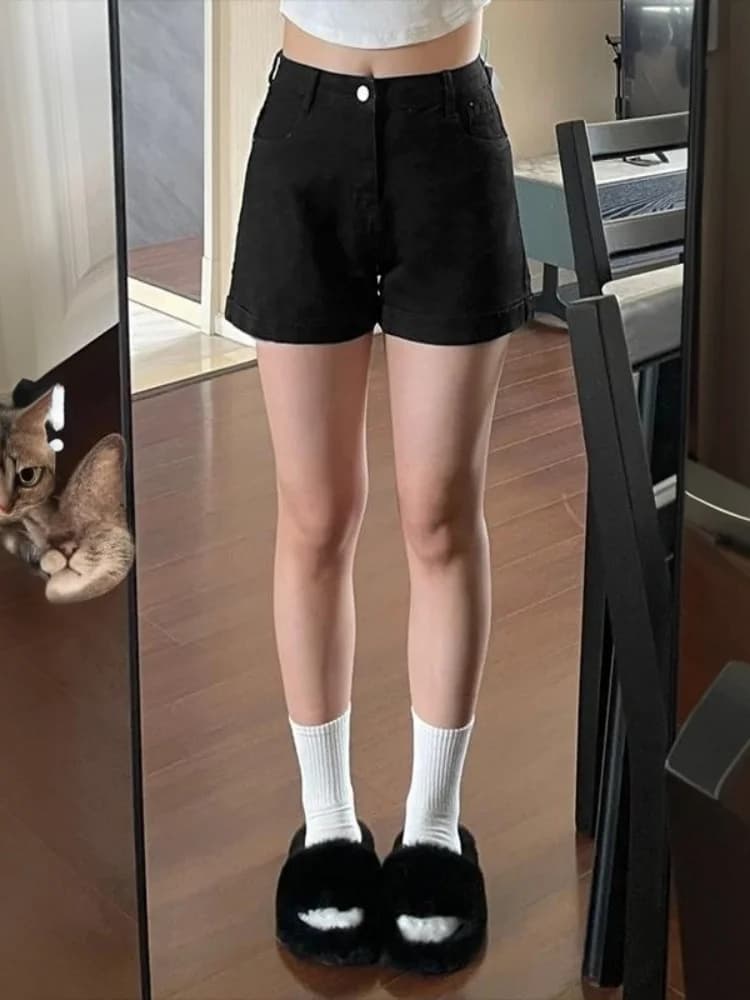 High Waist A-Line Denim Shorts Women's plus Size Elastic Casual Wear Resistant Stretchy Jeans High Waist Shorts Summer Hot Pants