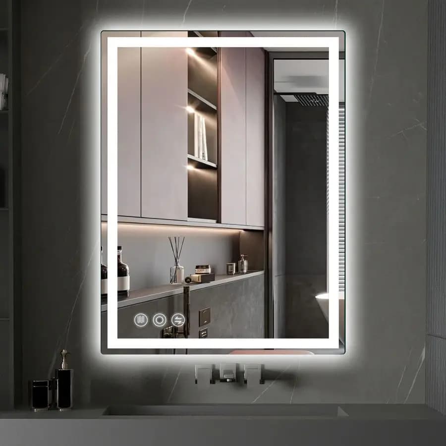 Specchio per bagno 20x 28 con illuminazione frontale e retroilluminazione, specchio antiappannamento con luci, pipistrello dimmerabile con amplificatore di temperatura continuo a 3 colori