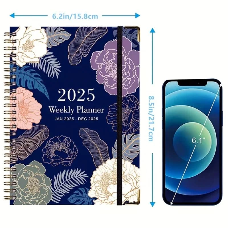 Agenda 2025, agenda mensile settimanale giornaliera da 12 mesi da JAN.2025 a DEC.2025, 8,4" X 6", taccuino pianificatore a spirale con adesivi