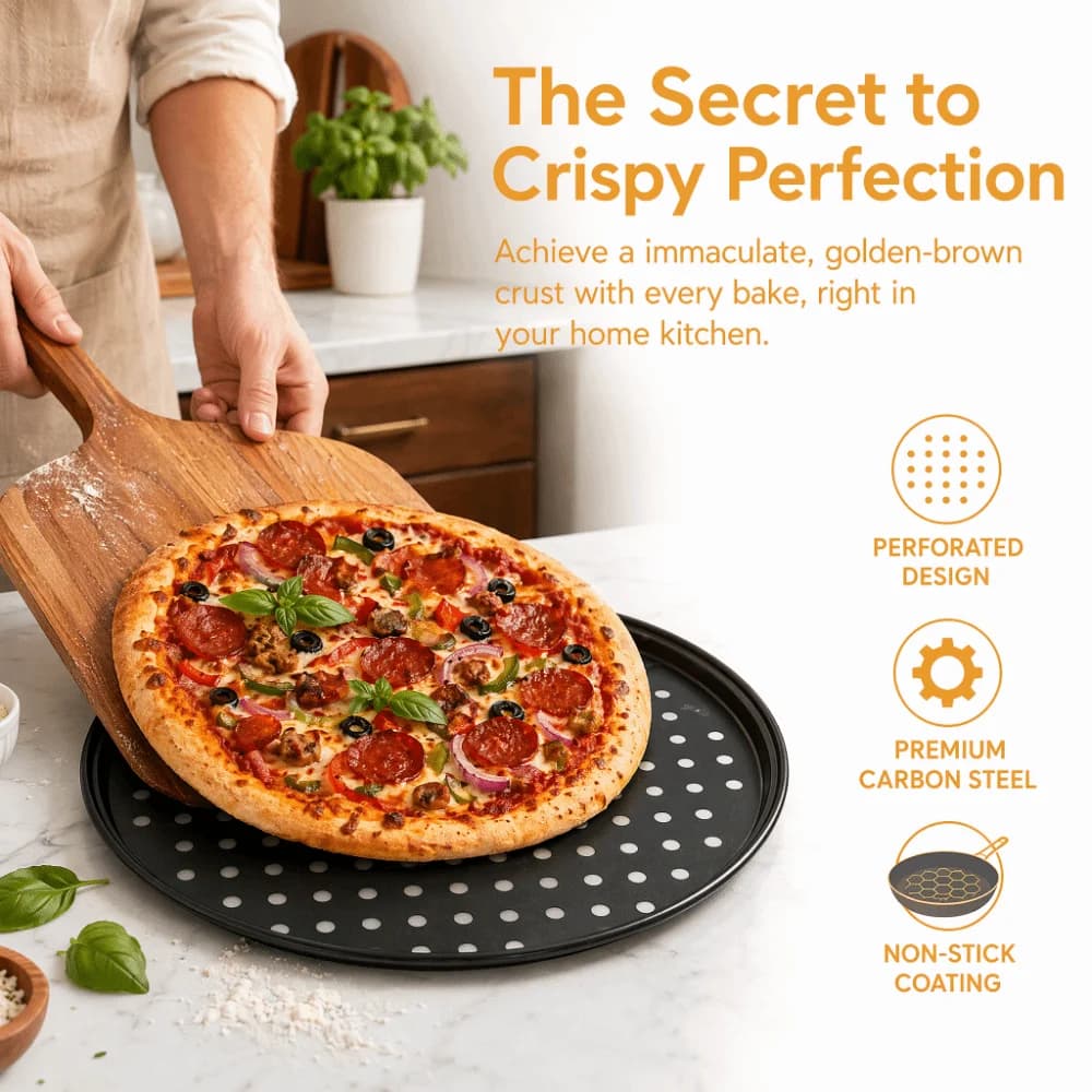 Carbon Steel Perforated Pizza Pan Set 9/10/11/12/14 Inch Mupti Purpose Cooking Plate Round Non Stick Pizza Baking Tray