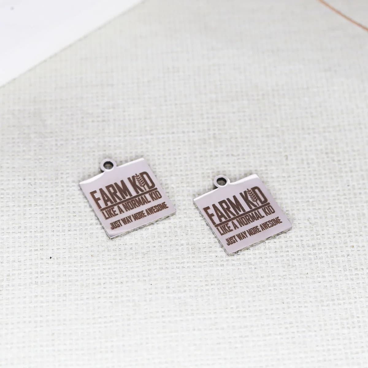 3pcs/Lot Farm Kid Like A Normal Kid Just Way More Awesome Laser Engraved Stainless Steel Square Charm Jewelry Making Supplies