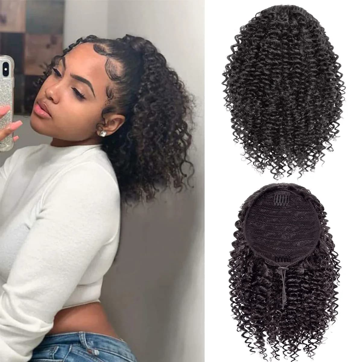 Short hair piece afro crespi curly horsetail for extension of African American horsetail Riccia afro synthetic crespa for women