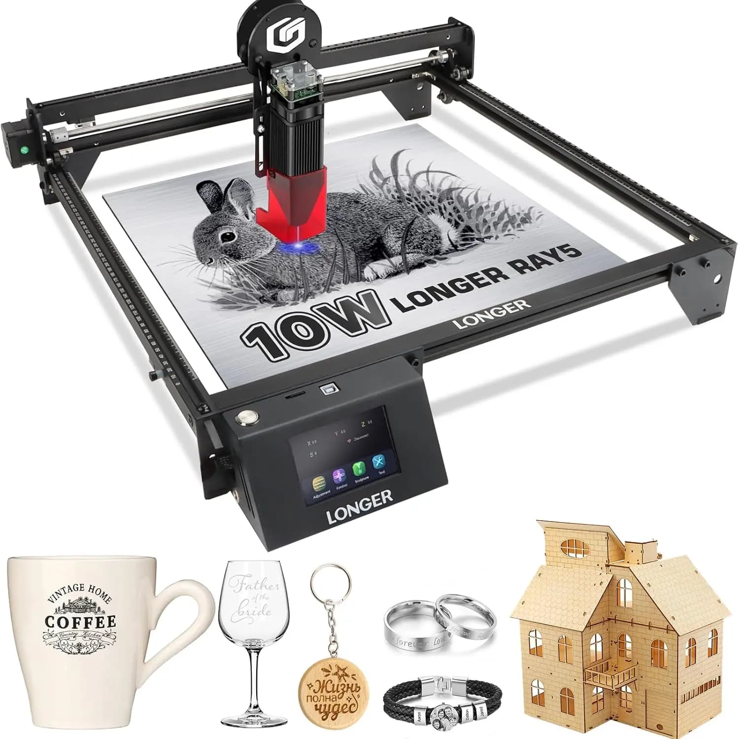 10 W LONGER RAY5 official laser engraver, 10000 mW laser engraving machine with 3.5 inch touch screen