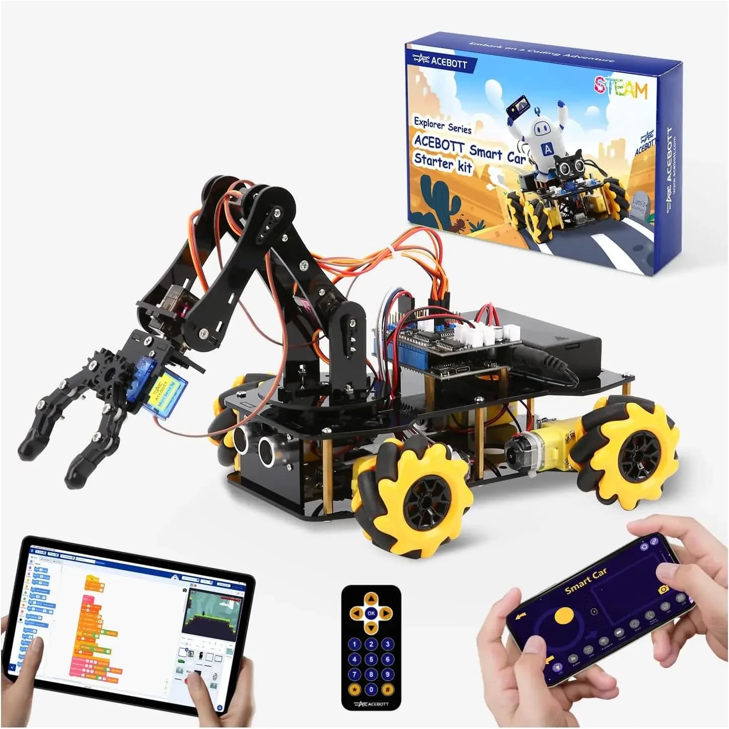 Robotica per Bambini 8-12 Anni, Kit Auto Robotica ACEBOTT con Braccio Robotico Smart 5DOF, Giocattoli STEM per Ragazzi 8-12 Anni, Codifica ESP32 Arduino/Python
