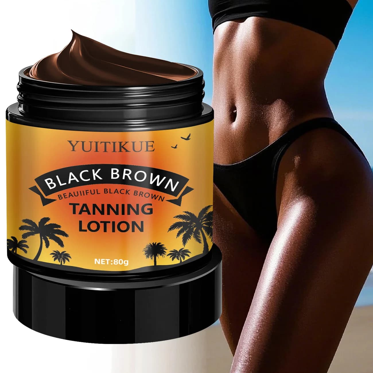 YUITIKUE Lozione abbronzante marrone nero: abbronzante senza sole, colore naturale veloce, idratante e senza strisce, senza odori e di lunga durata