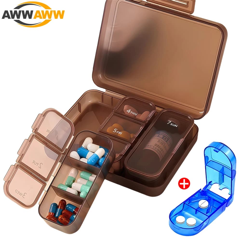 2 pieces/set weekly pills and nappie holders, 7-day pill holders, daily vitamin case, 7 compartments for medical supplement to fish oil