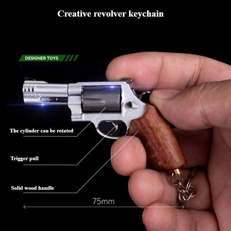 Modellino di Mini Pistola con Impugnatura in Legno Massello, Piccolo Revolver in Lega Smontabile, Portachiavi 7,5 Cm, Giocattolo Antistress, Regalo per Uomo