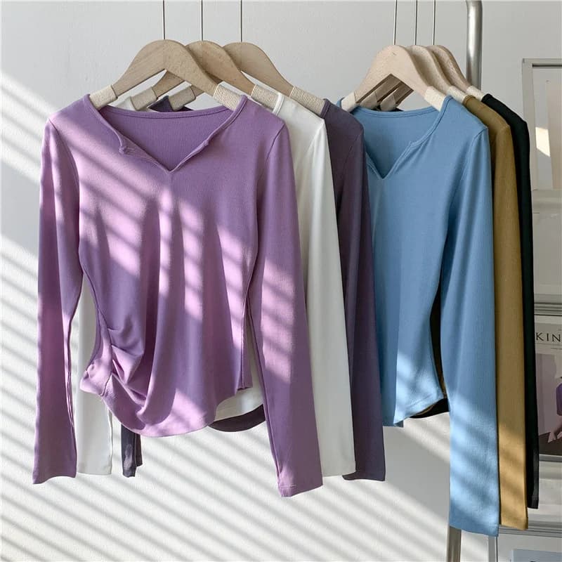 Uniforme per la pratica della danza moderna, maglietta a maniche corte da donna, manica lunga, scollo a V, design a vita alta, flessibile e confortevole per la danza