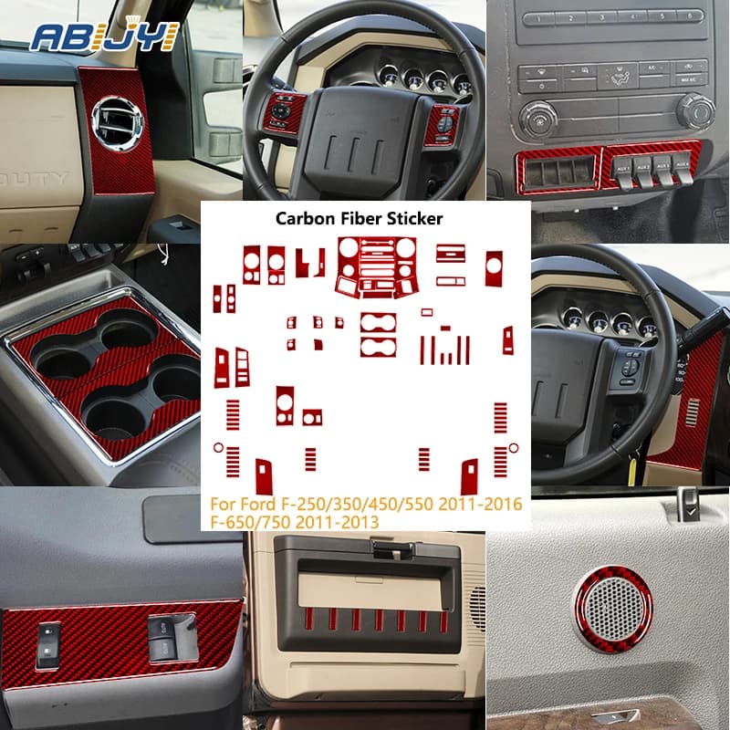 Per Ford F-250 350 450 550 2011-2016 F-650 750 2011-2013 senza touchscreen radio In Fibra di Carbonio Rosso Interni Decalcomania