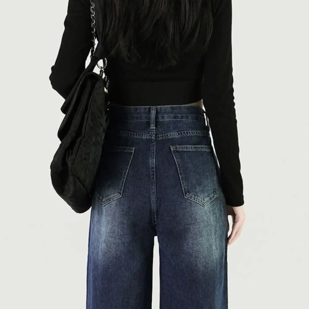 Jeans Wide Simplici in Denim, Gamba Larga, Retro Style, Women's Jeans Y2K, Straight Leg, Style Ins, High Waist Pants for Party