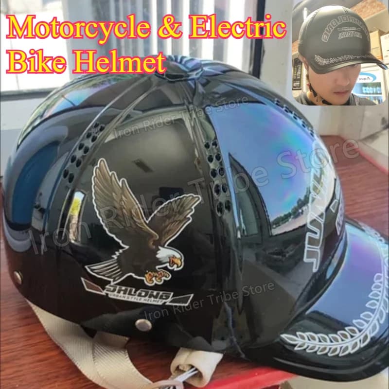 Summer Motorcycle Sun Visor Helmet, Breathable Sunscreen Baseball Cap Style Half Helmet for E-Bike Scooter Unisex Casco Moto