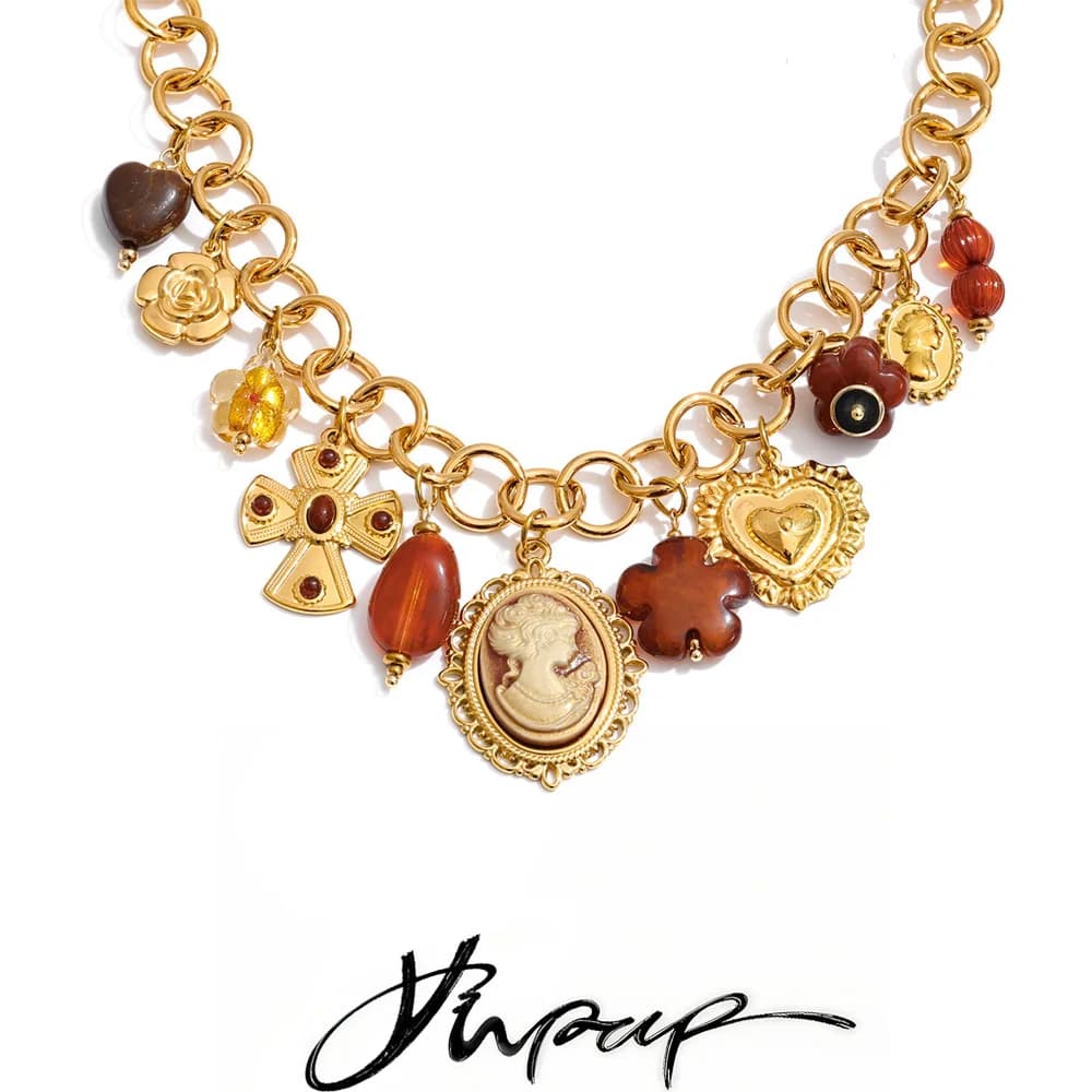 Yhpup Design esclusivo Gioielli fatti a mano Fiore in resina Cuore Ritratto Collana con dichiarazione di goccia Accessori per collare in acciaio inossidabile