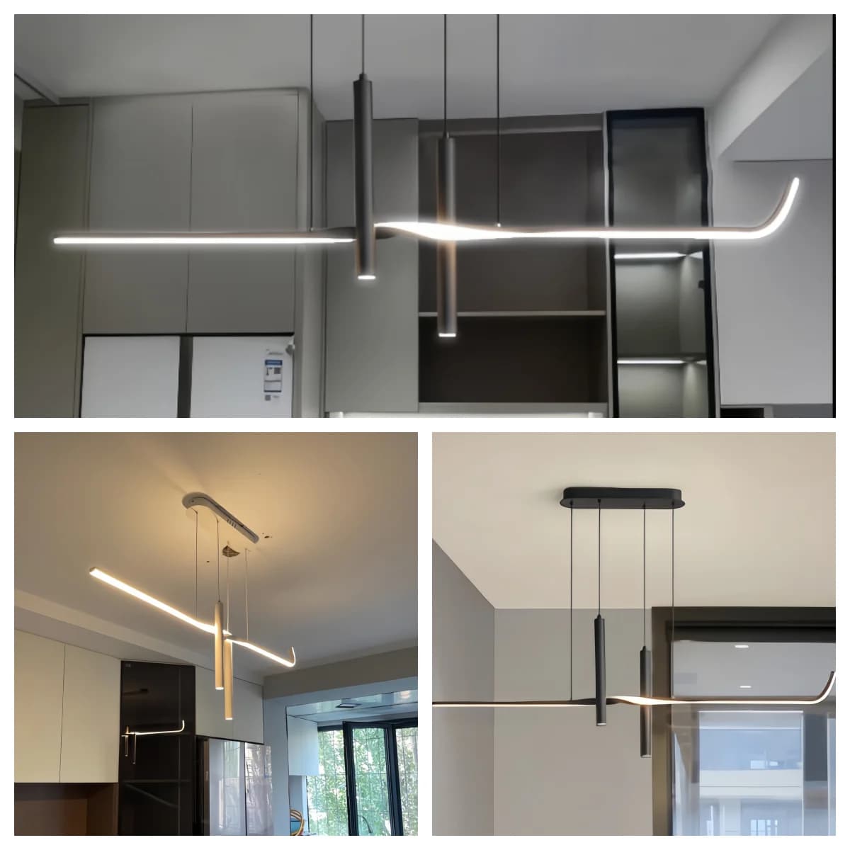 Modern Minimalist Nordic Creative Designer Linear Strip Dining Room Chandelier with LED Pendant Light for Dining Table Kitchen
