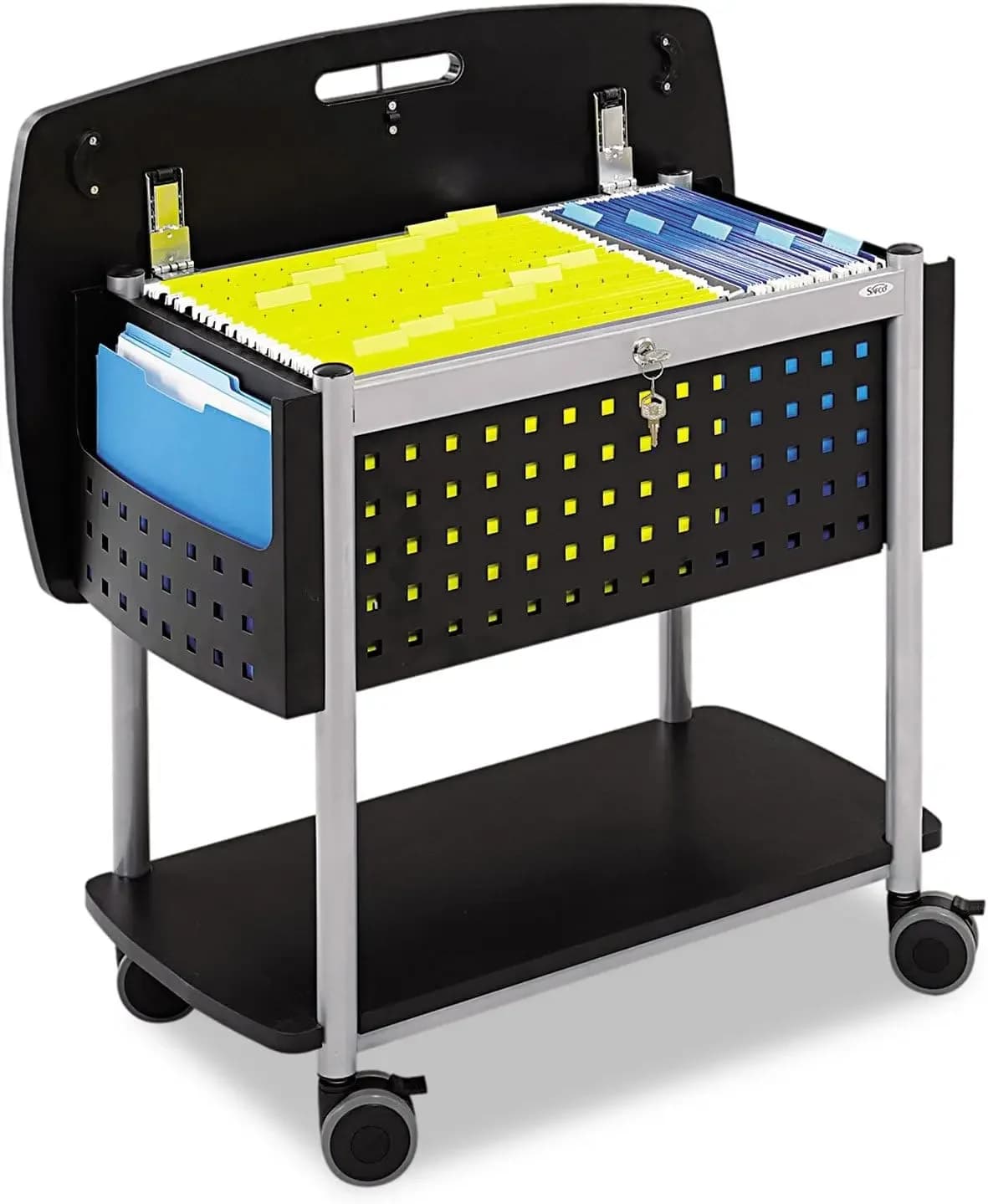 Scoot Mobile File Cart with Work Surface, Fits Letter and Legal-Size Hanging Folders, Includes a Locking Lid & Key