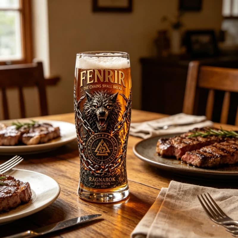 Bicchiere in Vetro Fenrir Lupo Norreno, Tazza da Whisky con Simbolo Valknut Vichingo, Articoli da Bar Gotici per Cocktail Birra Acqua, Oggetto da Collezione Decorativo