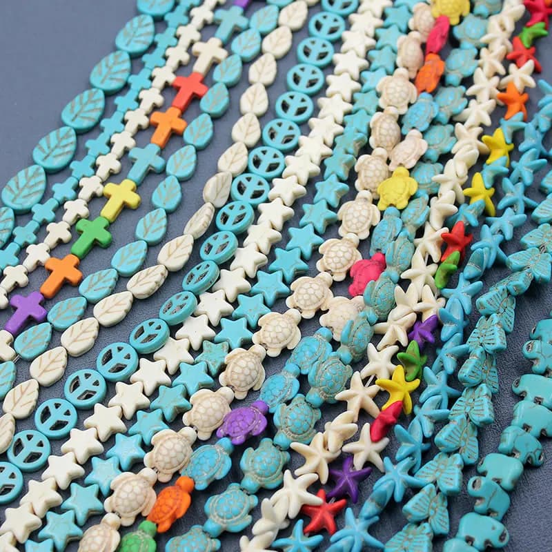 Sea Turtle Starfish Skull Heart Howlite Flower Seeds Peace Cross Synthesis Turquoises Loose Beads For Jewelry Making
