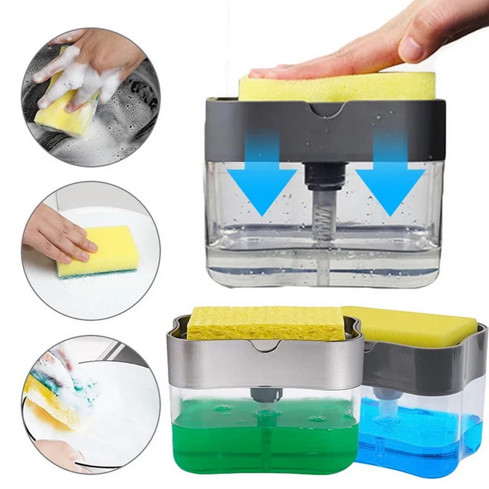 Soap Dispenser Pump with Sponge Manual Press Cleaning Liquid Dispenser Container Hand Dispenser Foaming Soap Pump Bottle
