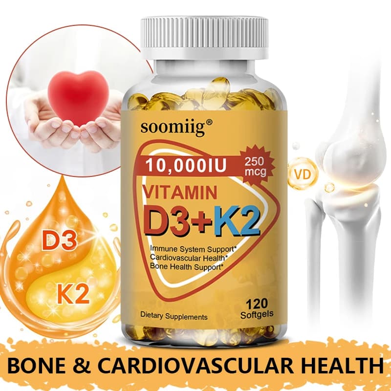 D3+K2, D-3 and MK-7 supplement, with vitamins D-3 and K-2, for immune, bone and cardiovascular health, vegetarian capsules