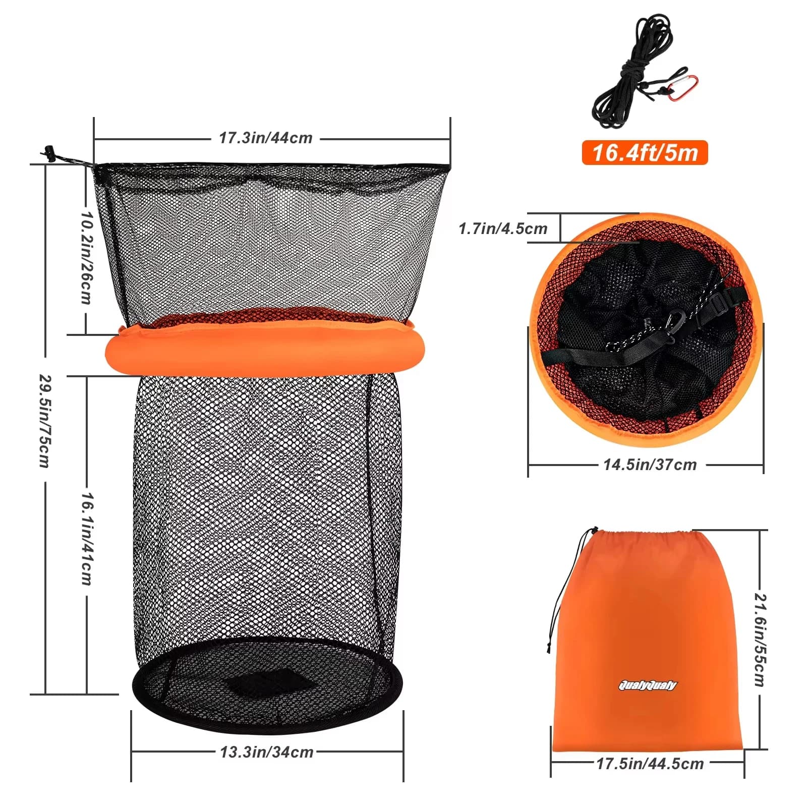 Rete da pesca galleggiante Cestino per gamberetti per pesci intrecciato addensato Secchio di atterraggio in rete portatile Borsa portaoggetti Tasca per aragosta con rete anti-salto