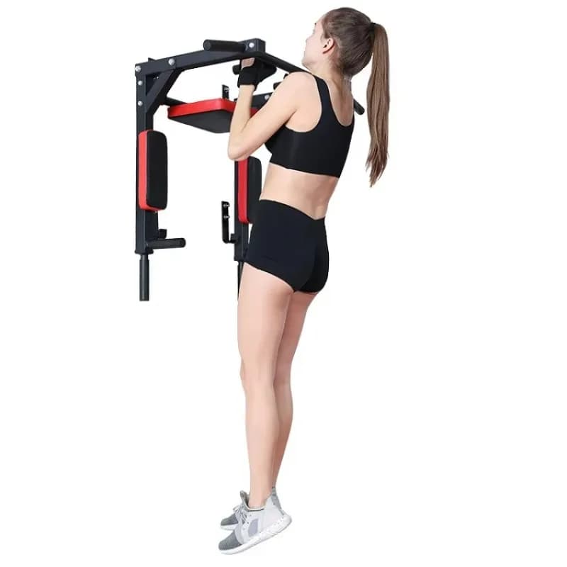 Inclined traction bar with wall mounted immersion support for 440 lb multifunctional chin fitness training
