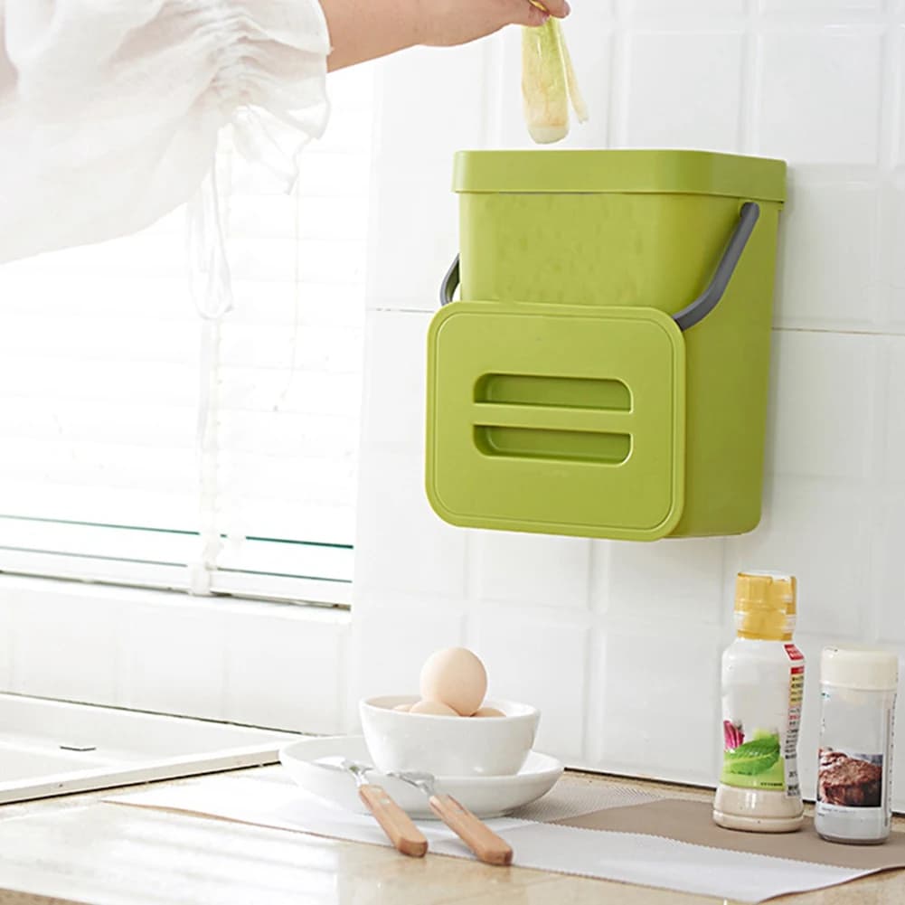 Cestino per Rifiuti AC23-2X con Coperchio, da Appendere Sotto il Lavello, Verde, in Plastica, per Camera da Letto, 0,8 Galloni