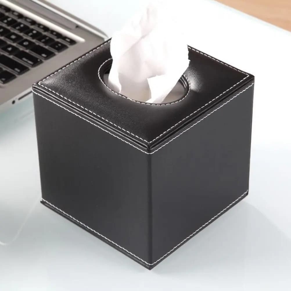 Porta Fazzoletti Quadrato in PU Nero, Robusto Contenitore per Tovaglioli di Carta per Casa, Ufficio, Auto, Hotel, Organizzatore per Stoccaggio Tovaglioli