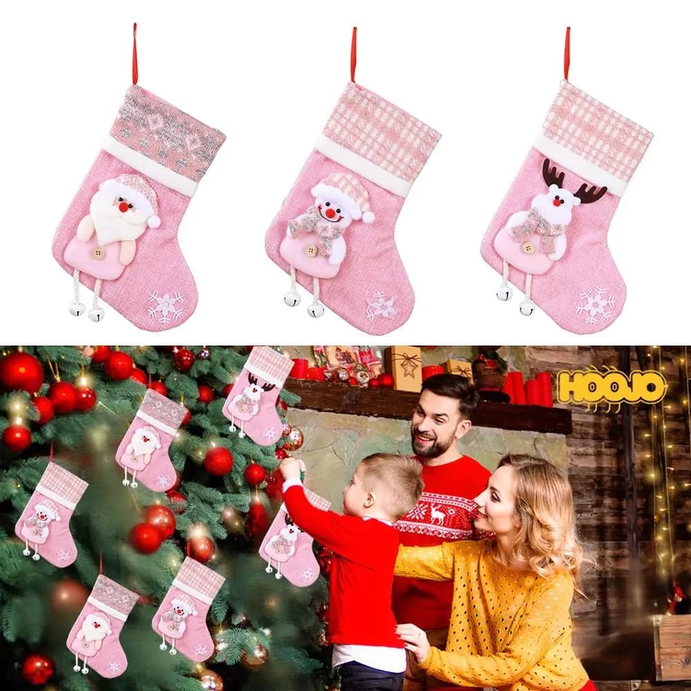 New Large Christmas Socks Elk Santa Claus Xmas Ornaments Pink Party Supplies Xmas Socks Merry Christmas
