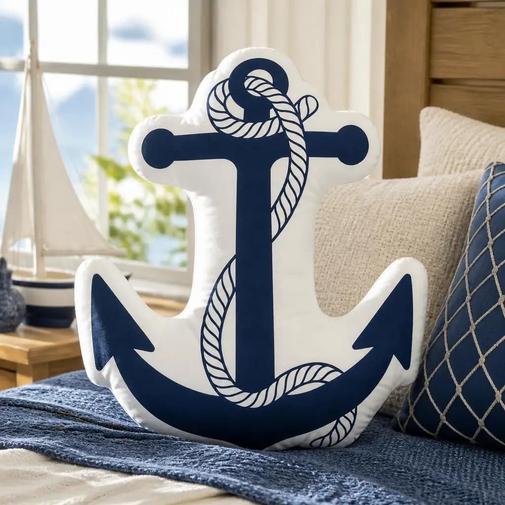Nautical Anchor Maritime Sailor Boating Sailing Plush Pillow Cushion Irregular Stuffed Throw Pillow Home Decor Gift Sofa Bed