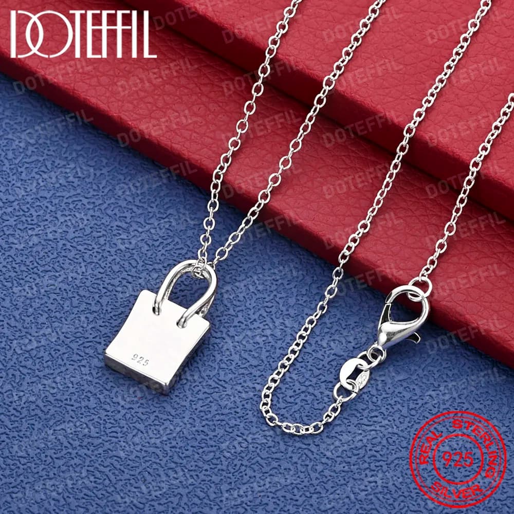 Collana con ciondolo con serratura quadrata in argento sterling 925 per gioielli di moda da sposa uomo donna