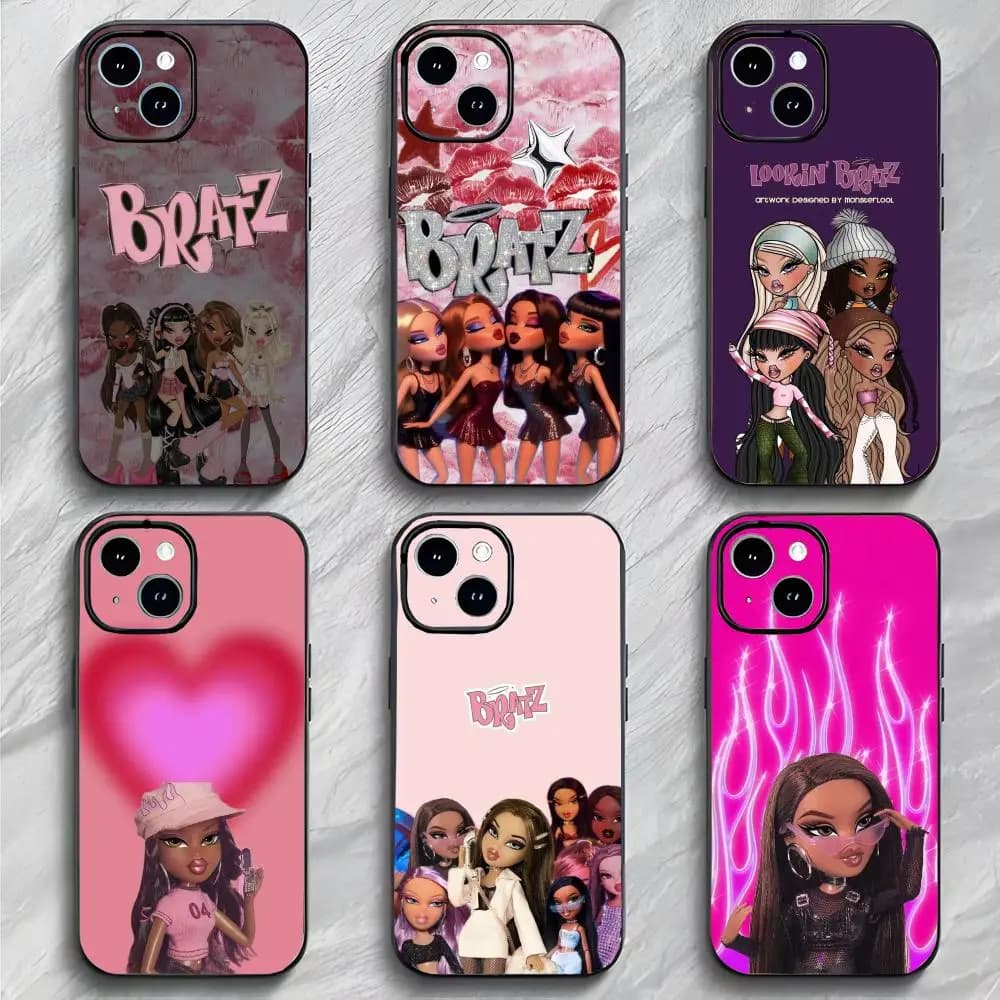 Custodia per telefono sottile nera opaca Fashion Lovely Doll Bratz Clear per iPhone 17 16 15 14 13 ProMax