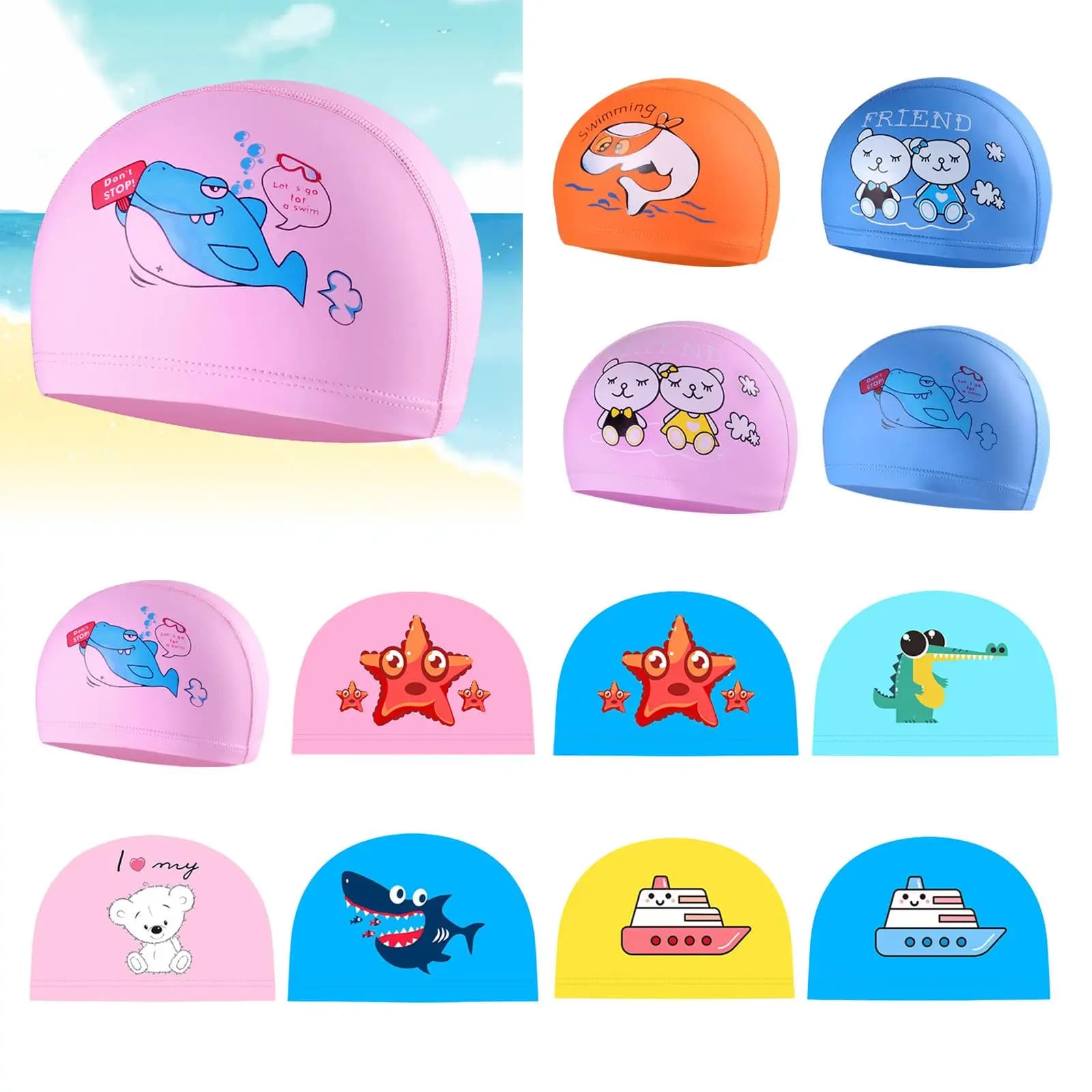 Cappello da nuoto 3D in PU resistente per bambini e ragazzi dai 2 ai 12 anni, simpatici cappellini