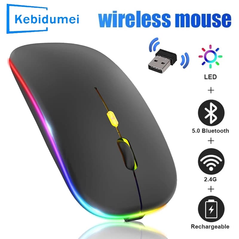 Tablet Computer Bluetooth Wireless Mouse Rechargeable Mouse 1600DPI RGB Backlight Mice for PC Laptop 2.4GHz USB Gaming Mouse